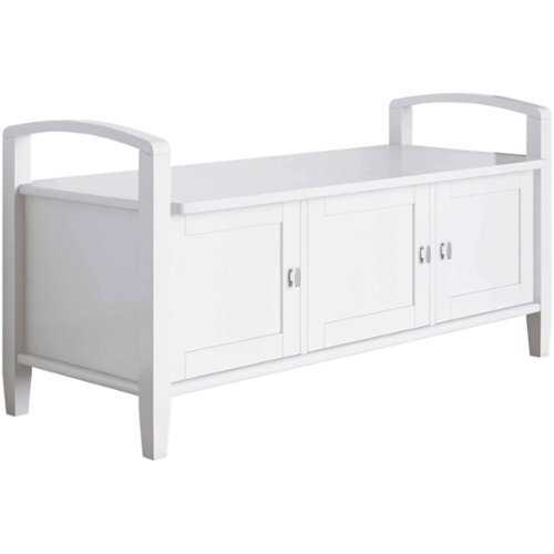 Simpli Home - Warm Shaker SOLID WOOD 44 inch Wide Transitional Entryway Storage Bench - White-Front_Standard 