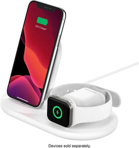 Belkin 3-in-1 Wireless Charger - Fast Charging Stand for iPhone, Watch & AirPods - Qi-Certified Charger - Case Compatible - White SHOP ONLINE