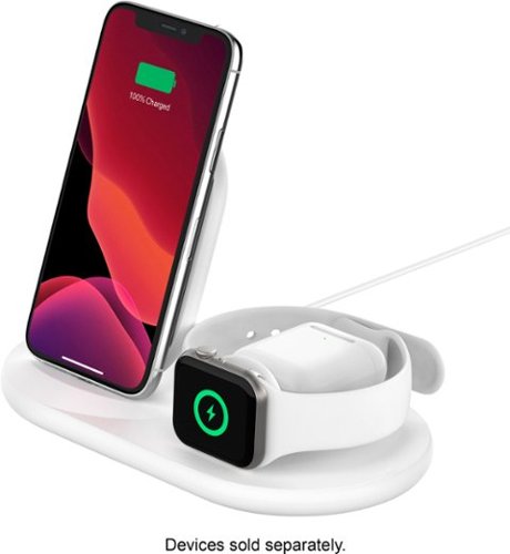 Belkin 3-in-1 Wireless Charger - Fast Charging Stand for iPhone, Watch & AirPods - Qi-Certified Charger - Case Compatible - White WORLDWIDE DELIVERY