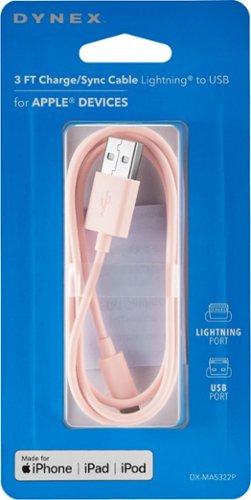 Dynex™ 3' USB Type A-to-Lightning Charge-and-Sync Cable - Pink GLOBAL SHIPPING
