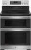Front. GE - 6.6 Cu. Ft. Freestanding Double Oven Electric Convection Range with Self-Steam Cleaning and No-Preheat Air Fry - Stainless Steel.