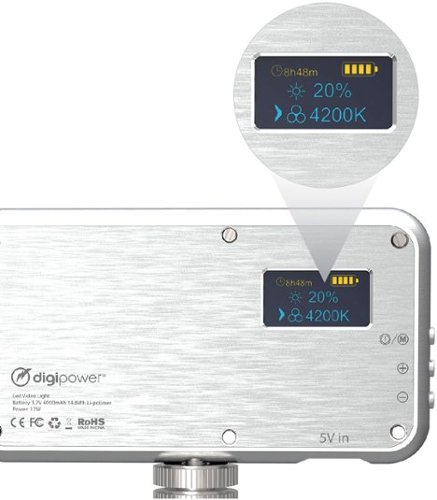 Digipower - The Streamer - 112 LED recargable en cámara y smartphone Compact Video Light 3100K-5500K - Plateado