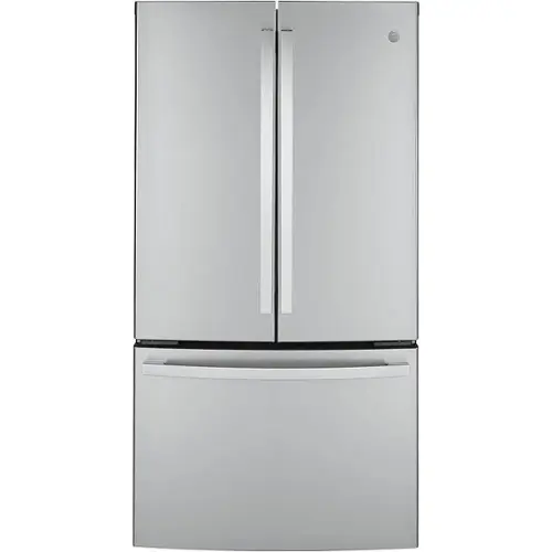 Front. GE - 23.1 Cu. Ft. French Door Counter-Depth Refrigerator - Stainless steel.