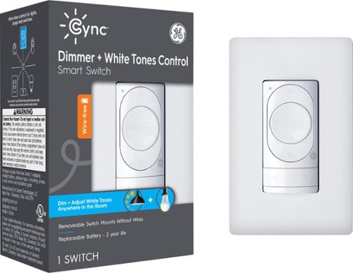 GE - CYNC Dimmer Smart Switch, Wire-Free, Dimmer + White Tones Control with Bluetooth (Packaging May Vary) - White