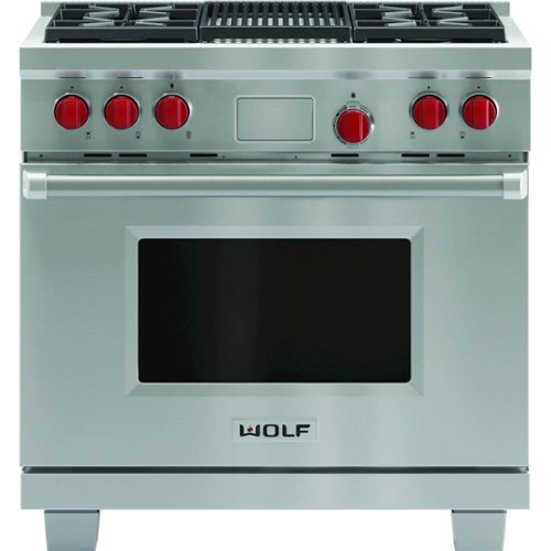Wolf - 3.5 Cu. Ft. Freestanding Dual Fuel Convection Range with Self-Cleaning and Infrared Charbroiler