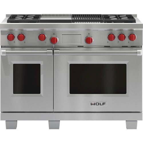Wolf - 4.3 Cu. Ft. Freestanding Double Oven Dual Fuel Convection Range with Self-Cleaning and Infrared Charbroiler and Griddle