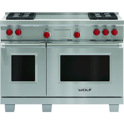 Wolf - 4.3 Cu. Ft. Freestanding Double Oven Dual Fuel Convection Range with Self-Cleaning and French Top