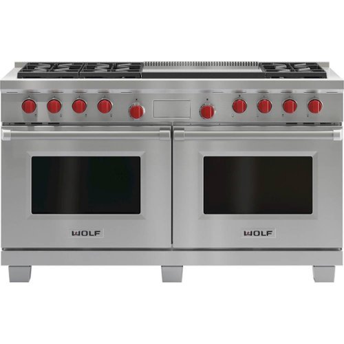 Wolf - 5.6 Cu. Ft. Freestanding Double Oven Dual Fuel Convection Range with Self-Cleaning and Infrared Dual Griddle