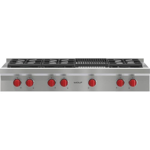 

Wolf - 48" Built-In Gas Cooktop with 6 Burners and Infrared Charbroiler - Stainless steel