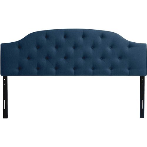 CorLiving - Diamond Button Arched-Panel Tufted Fabric King Headboard - Navy Blue