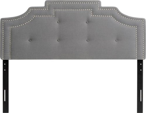 CorLiving - Aspen Studded Trim Light Gray Fabric  Headboard, Queen - Light Gray