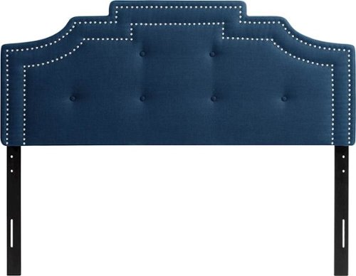 CorLiving - Crown Silhouette Button Tufting Fabric 57" Double, Full Headboard - Navy Blue