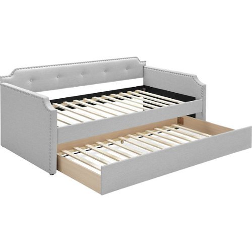 Click Decor - Bella 3-Seat Fabric Daybed Sofa with Under-Bed Trundle - Beige-Angle_Standard 