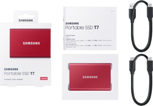 Samsung T7 500GB External USB 3.2 Gen 2 Portable SSD with Hardware Encryption - Metallic Red BUY IN AUSTRALIA