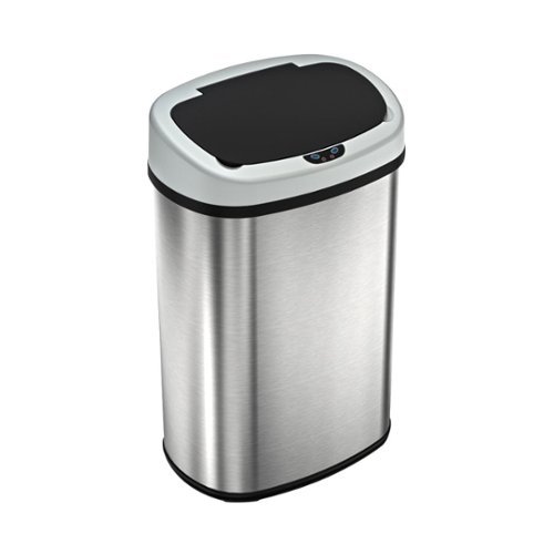 iTouchless - 13 Gallon Touchless Sensor Trash Can with AbsorbX Odor Control System, Stainless Steel Oval Shape Kitchen Bin - Silver