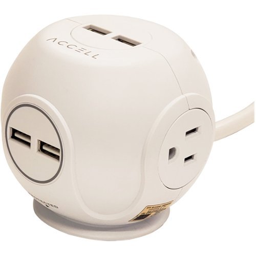 Accell - Power Cutie Compact Surge Protector with 4 USB ports, 3 outlets and 6 foot cord - White