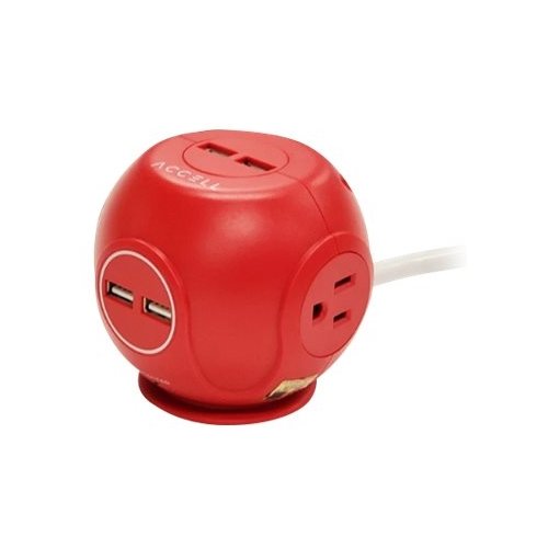 Accell - Power Cutie Compact Surge Protector with 4 USB ports, 3 outlets and 6 foot cord - Red