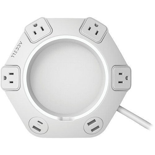 Accell Power Office, 4 protected outlets and 4 USB charging ports surge protector with 16 foot cord - White WORLDWIDE DELIVERY