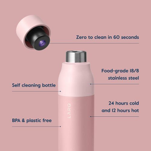 LARQ Bottle PureVis 17 oz - Self-Cleaning and Insulated Stainless Steel Water Bottle | For Sports, Gym, and Travel - Pink WORLDWIDE DELIVERY