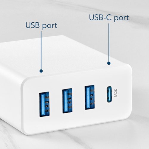 Insignia™ - 45 W 4' Wall Charger with 4 USB/USB-C Ports - White