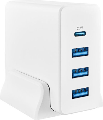  Insignia™ - 47W 4-Port Wall Charger with 1 USB-C &amp; 3 USB Ports with 4ft Power Cord for iPhone, Samsung Smartphones, Tablets and More - White