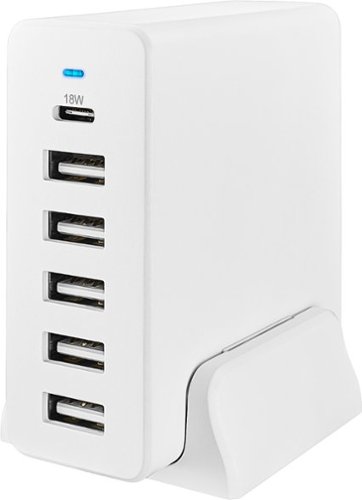 Insignia™ - 58 W 4' Wall Charger with 6 USB/USB-C Ports - White