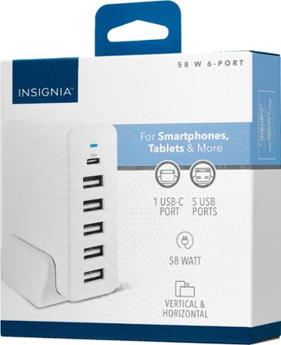 Insignia™ 58 W 4' Wall Charger with 6 USB/USB-C Ports - White WHERE TO BUY