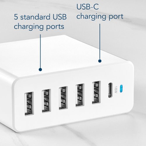 Insignia™ 58 W 4' Wall Charger with 6 USB/USB-C Ports - White BUY ONLINE