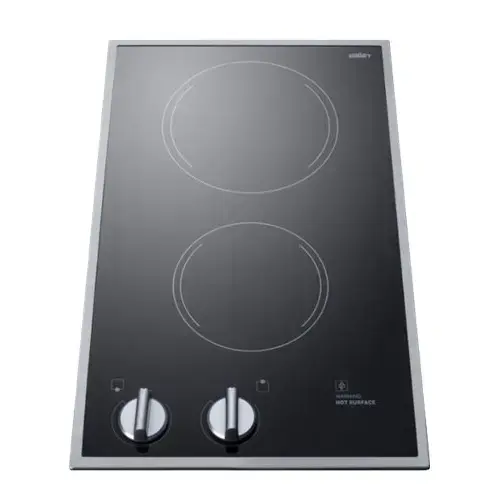 Front. Summit Appliance - 12" Built-In Electric Cooktop with 2 Burners and Residual Heat Indicator.
