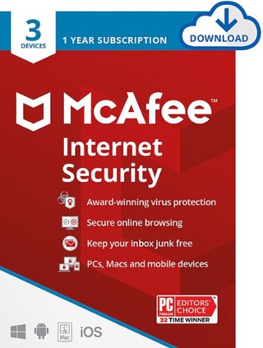 McAfee - Internet Security (3 Device) (1-Year Subscription) - Windows, Mac OS, Apple iOS, Android [Digital]