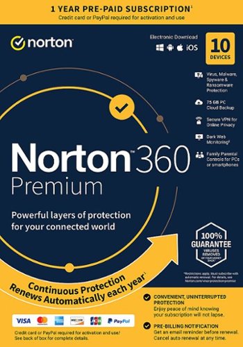 Norton - 360 Premium (10-Device) (1-Year Subscription with Auto Renewal) - Android, Mac OS, Windows, Apple iOS