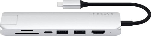 Satechi - USB Type-C Slim 7-in-1 Multiport Adapter with Ethernet - 4K HDMI, Gigabit Ethernet, USB-C PD Charging - Silver