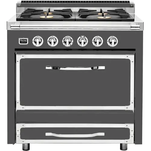 Front. Viking - Tuscany 3.8 Cu. Ft. Freestanding Dual Fuel True Convection Range - Damascus Gray.