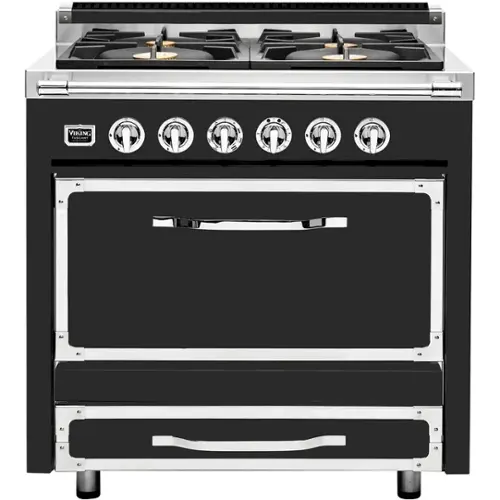 Front. Viking - Tuscany 3.8 Cu. Ft. Freestanding Dual Fuel True Convection Range - Cast Black.