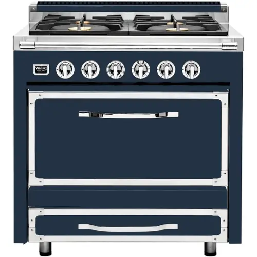 Front. Viking - Tuscany 3.8 Cu. Ft. Freestanding Dual Fuel True Convection Range - Slate Blue.
