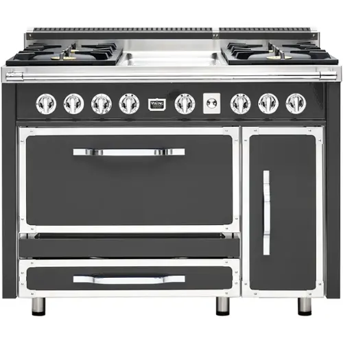 Front. Viking - Tuscany 6.2 Cu. Ft. Freestanding Double Oven Dual Fuel True Convection Range - Damascus Gray.