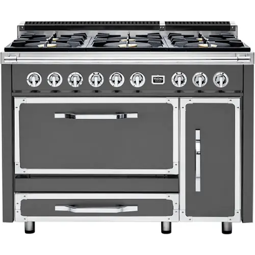 Front. Viking - Tuscany 6.2 Cu. Ft. Freestanding Double Oven Dual Fuel True Convection Range - Damascus Gray.