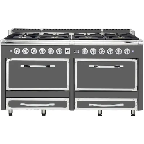 Front. Viking - Tuscany 7.6 Cu. Ft. Freestanding Dual Fuel Convection Range - Damascus Gray.