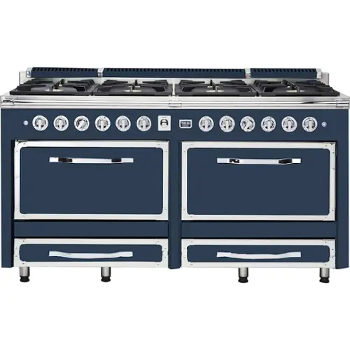 Front. Viking - Tuscany 7.6 Cu. Ft. Freestanding Dual Fuel Convection Range - Slate Blue.