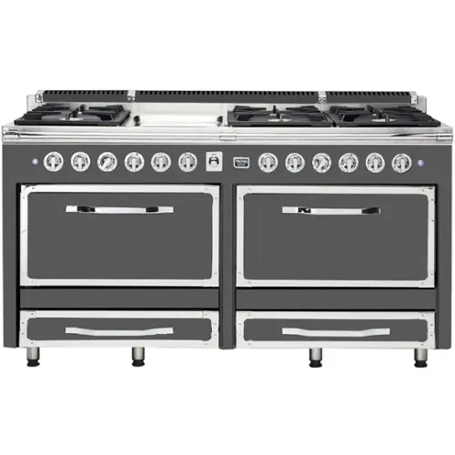 Front. Viking - Tuscany 7.6 Cu. Ft. Freestanding Dual Fuel Convection Range - Damascus Gray.