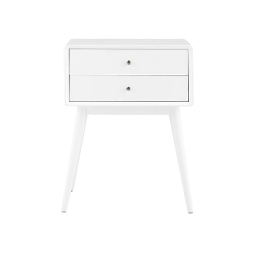 Elle Decor - Stephanie Mid-Century Modern MDF/Solid Rubberwood 2-Drawer Side Table - White