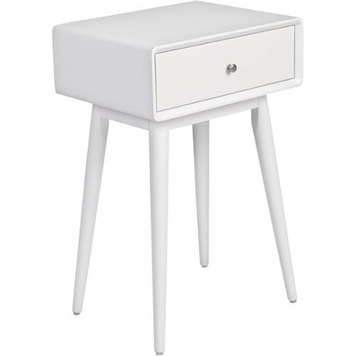 Elle Decor - Rory Mid-Century Modern MDF/Solid Rubberwood 1-Drawer Side Table - White