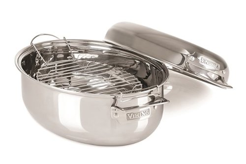 Viking - 3 Ply 3-in-1 Oval Roasting Pan with Lid and Rack - Mirror