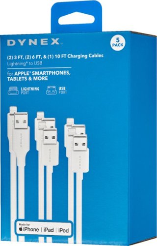 Dynex™ 3'/ 6'/ 10' Lightning to USB Charge-and-Sync Cable (5 Pack) - White SHOP ONLINE