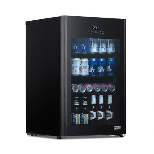 NewAir - 125-Can Beverage Cooler with Glass Door, Party and Turbo Modes, Cools to 23F, Digital Controls, Adjustable Shelves - Black