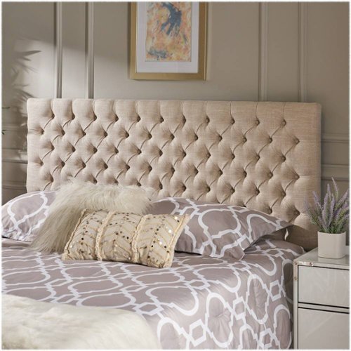 Noble House - Kanona Tufted Fabric 62.3" Full/Queen Upholstered Headboard - Light Beige-Angle_Standard 