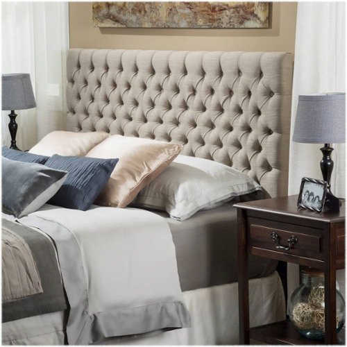 Noble House - Kanona Tufted Fabric 62.3" Full/Queen Upholstered Headboard - Sand-Angle_Standard 
