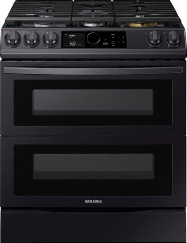 Samsung - 6.0 cu. ft. Flex Duo™ Front Control Slide-in Gas Convection Range with Smart Dial & Air Fry - Black Stainless Steel