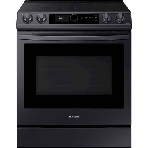 Samsung - 6.3 cu. ft. Front Control Slide-in Electric Convection Range with Smart Dial, Air Fry & Wi-Fi, Fingerprint Resistant - Black stainless steel