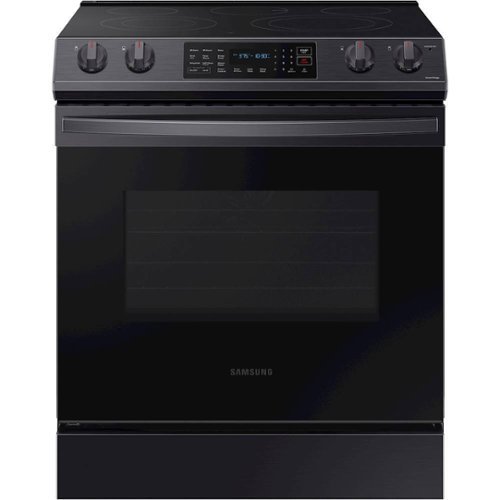 Samsung - 6.3 cu. ft. Front Control Slide-in Electric Range with Convection & Wi-Fi, Fingerprint Resistant - Black Stainless Steel